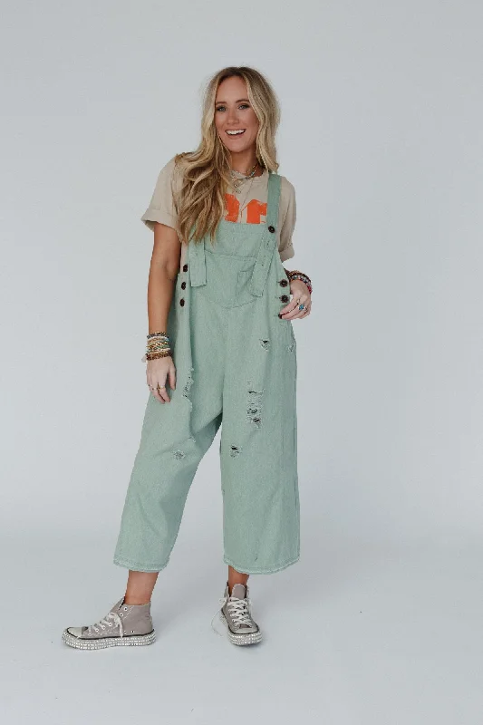 Fashionable And Fashionable High Hopes Slouchy Denim Overalls - Sage