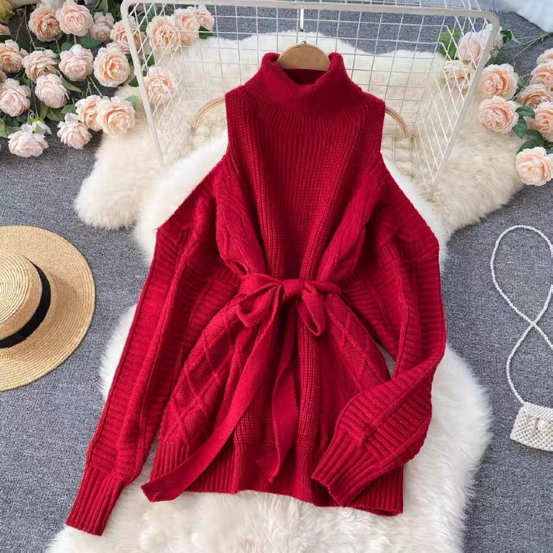 Noble Temperament Labea Cold Shoulder Sweater