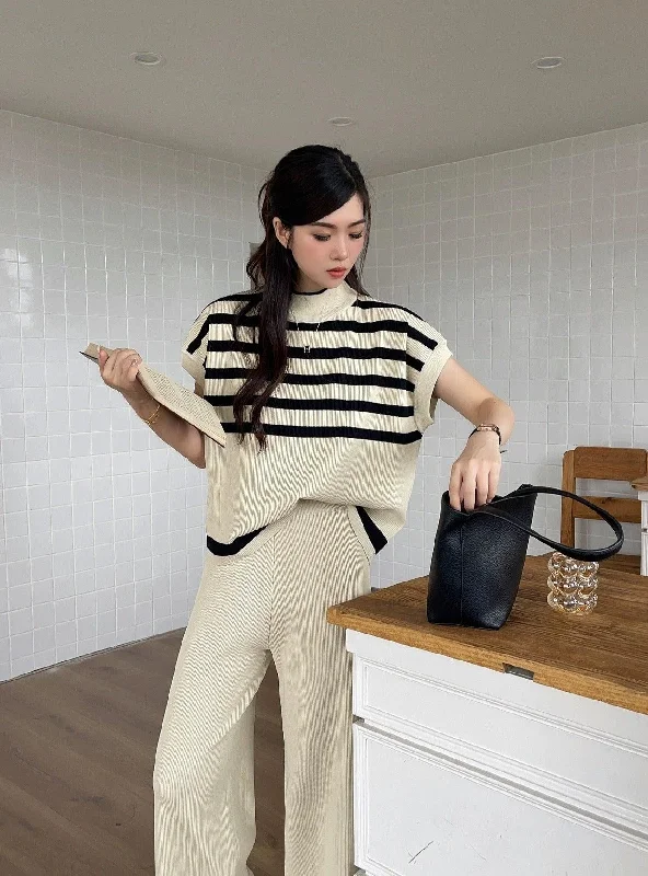 French Style Matsel Ribbed Summer Co-ord Set
