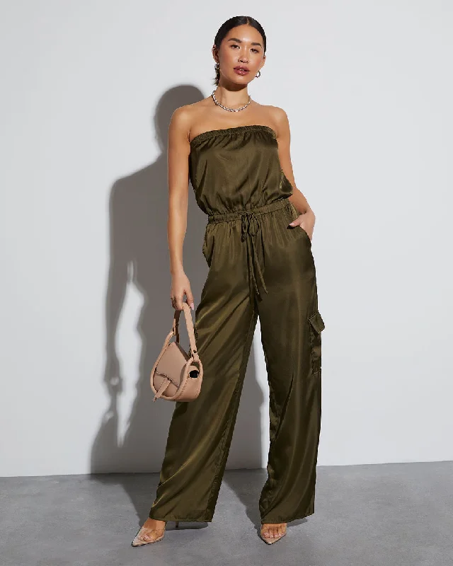 Breezy Comfort Parisa Strapless Satin Tie Waist Jumpsuit