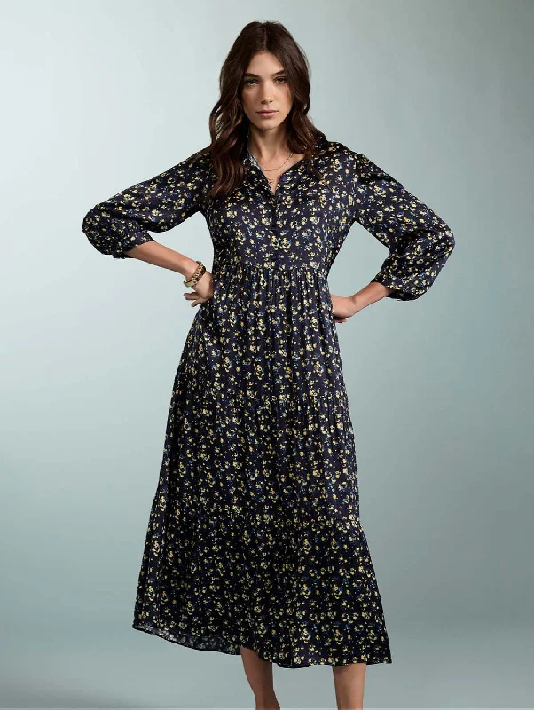 High Street Design Purnita LENZING™ ECOVERO™ Recycled Dress | Blue Blurred Ditsy