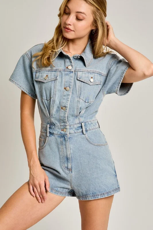 Loose Fit Return to You Romper in Denim