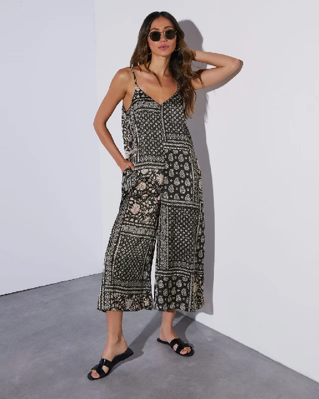 Stylish Comfort Rhapsody Printed Pocketed Boho Jumpsuit