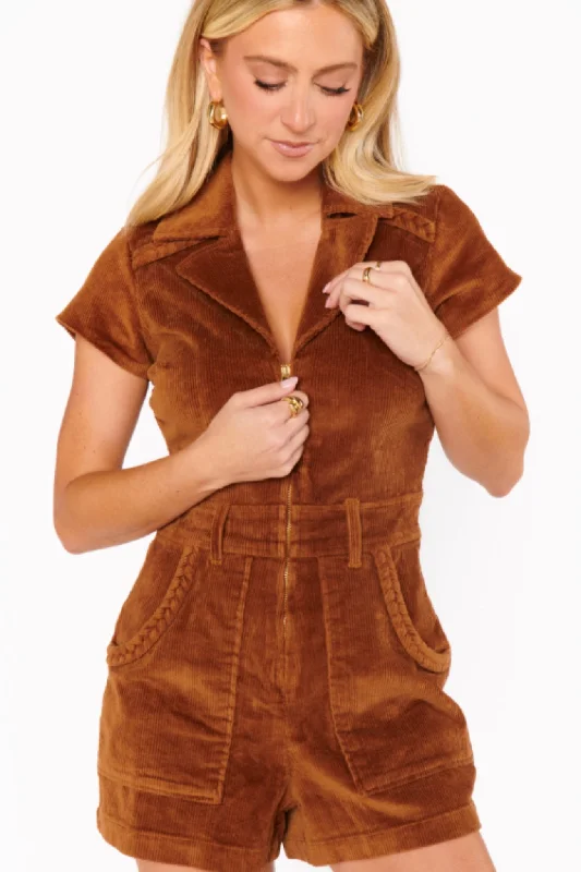 Cool Breeze At Night Show Me Your MuMu: Outlaw Romper in Saddle Brown Corduroy