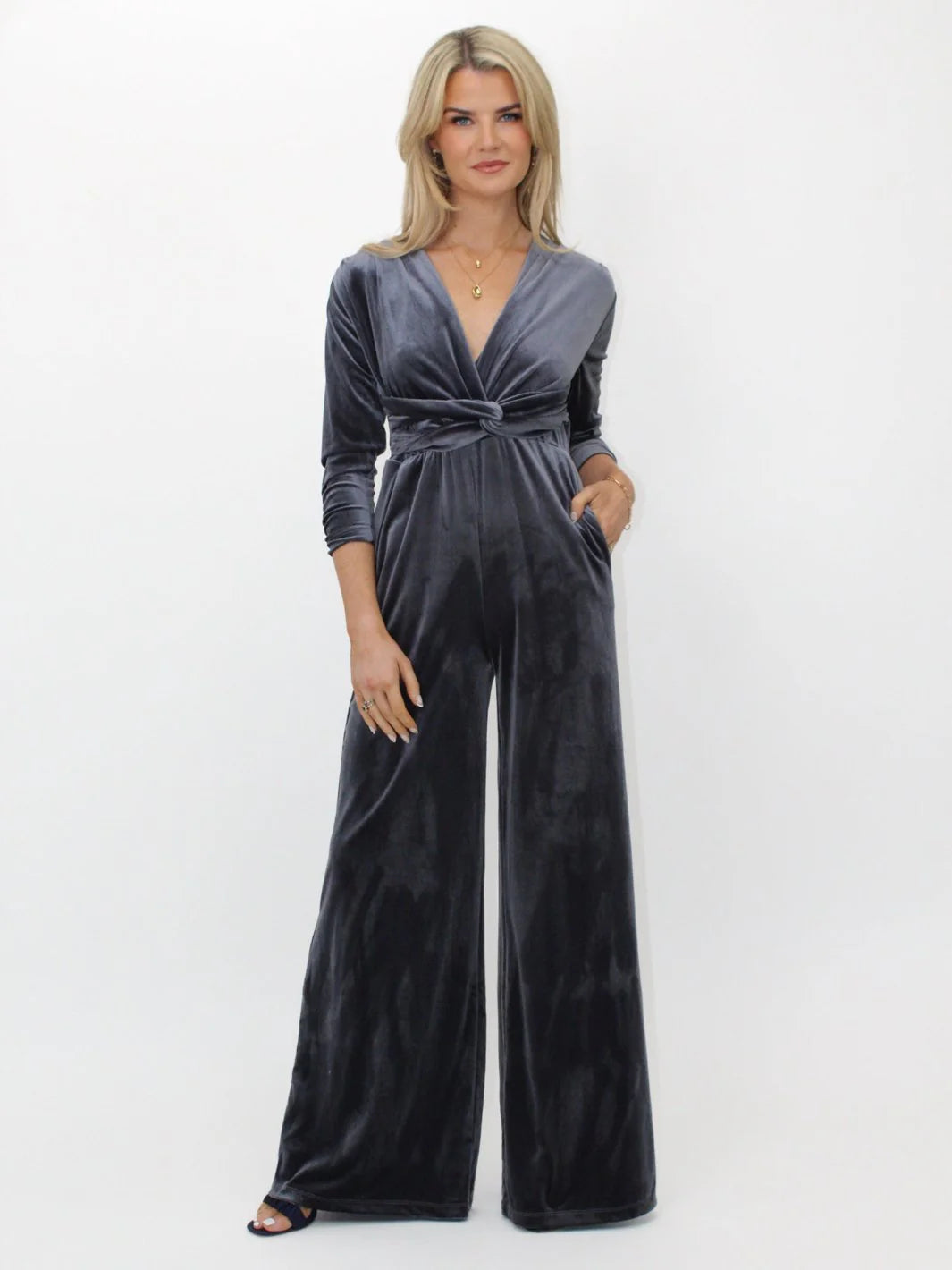 Cozy Street Style Sophia Velvet Jumpsuit (Grey)