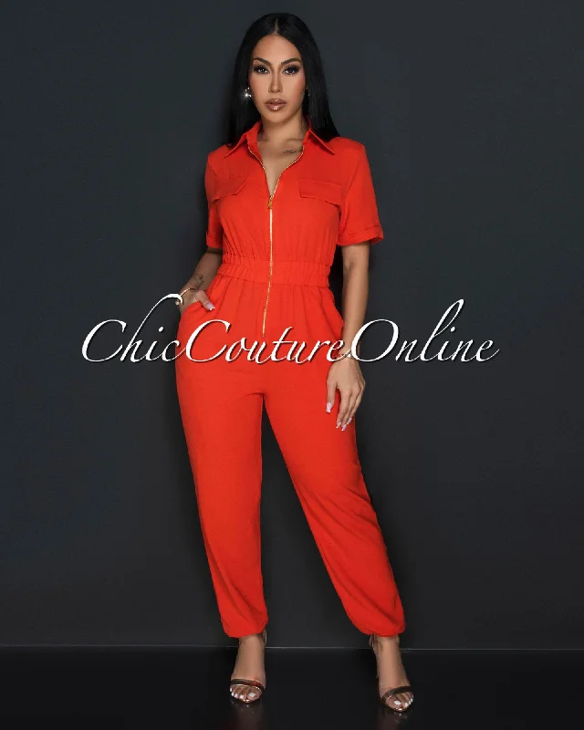 Cozy Layers Sumi Orange Utility Cargo Jumpsuit
