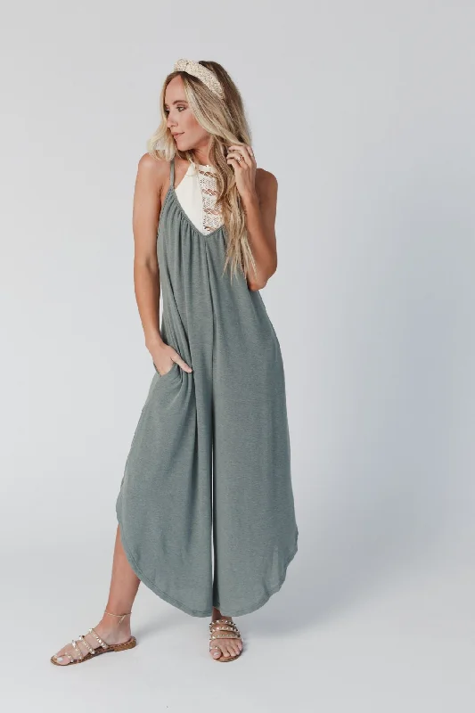 Knitted Design Sunny Daze Wide Leg Jumpsuit - Olive