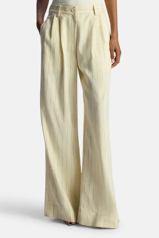 Cozy Fashion Trends Alfie Wide Leg Pinstripe Pant Cream/Black Stripe