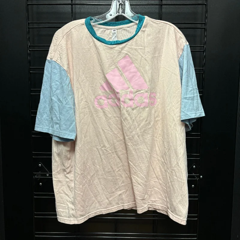 All-Day Comfort Athletic Top Short Sleeve By Adidas In Blue & Pink, Size: L