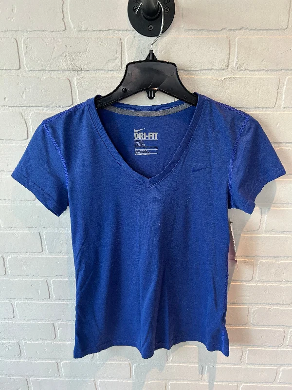 Exclusive Customization Athletic Top Short Sleeve By Nike In Blue, Size: S