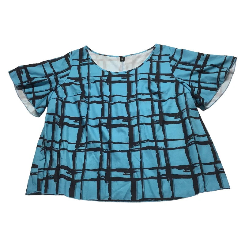 Soft Fabric Looks Black & Blue Top Short Sleeve Shein, Size 3x