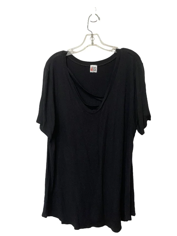 Personal Charm Black Top Short Sleeve Zigzag Stripe, Size 3x