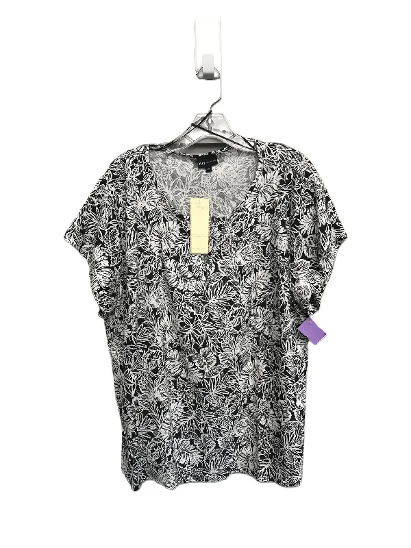 Easygoing Style Black & White Top Short Sleeve By Jones New York, Size: 2x
