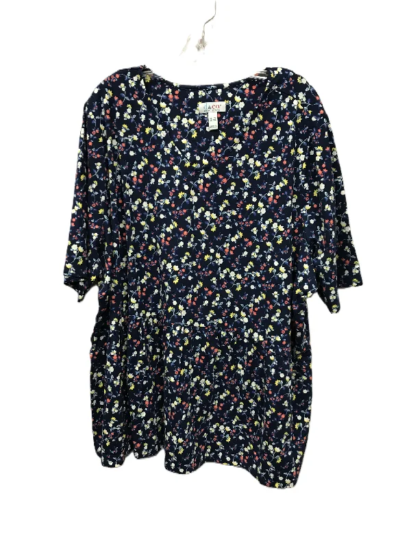 Fashion Innovation Blue Top Short Sleeve Basic By Denim And Co Qvc, Size: 3x