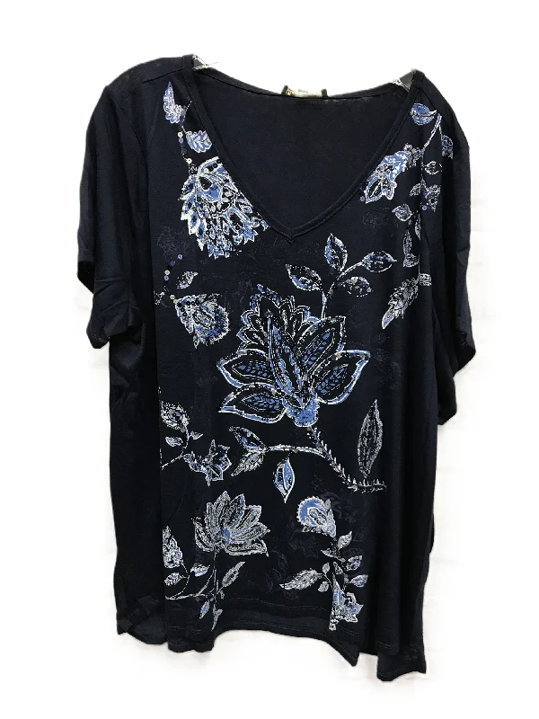 Tropical Style Blue Top Short Sleeve By Diane Gilman, Size: 3x