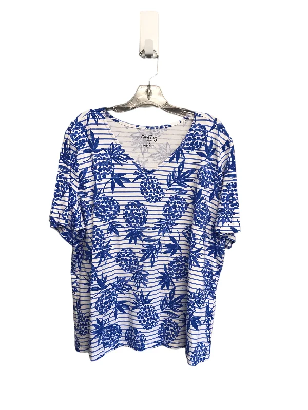 Fashion Touch Blue & White Top Short Sleeve By Coral Bay, Size: 1x