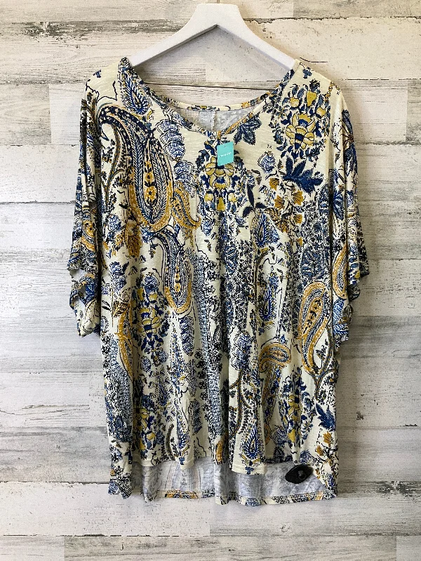 Spiritual Vitality Blue & Yellow Top Short Sleeve Maurices, Size 1x
