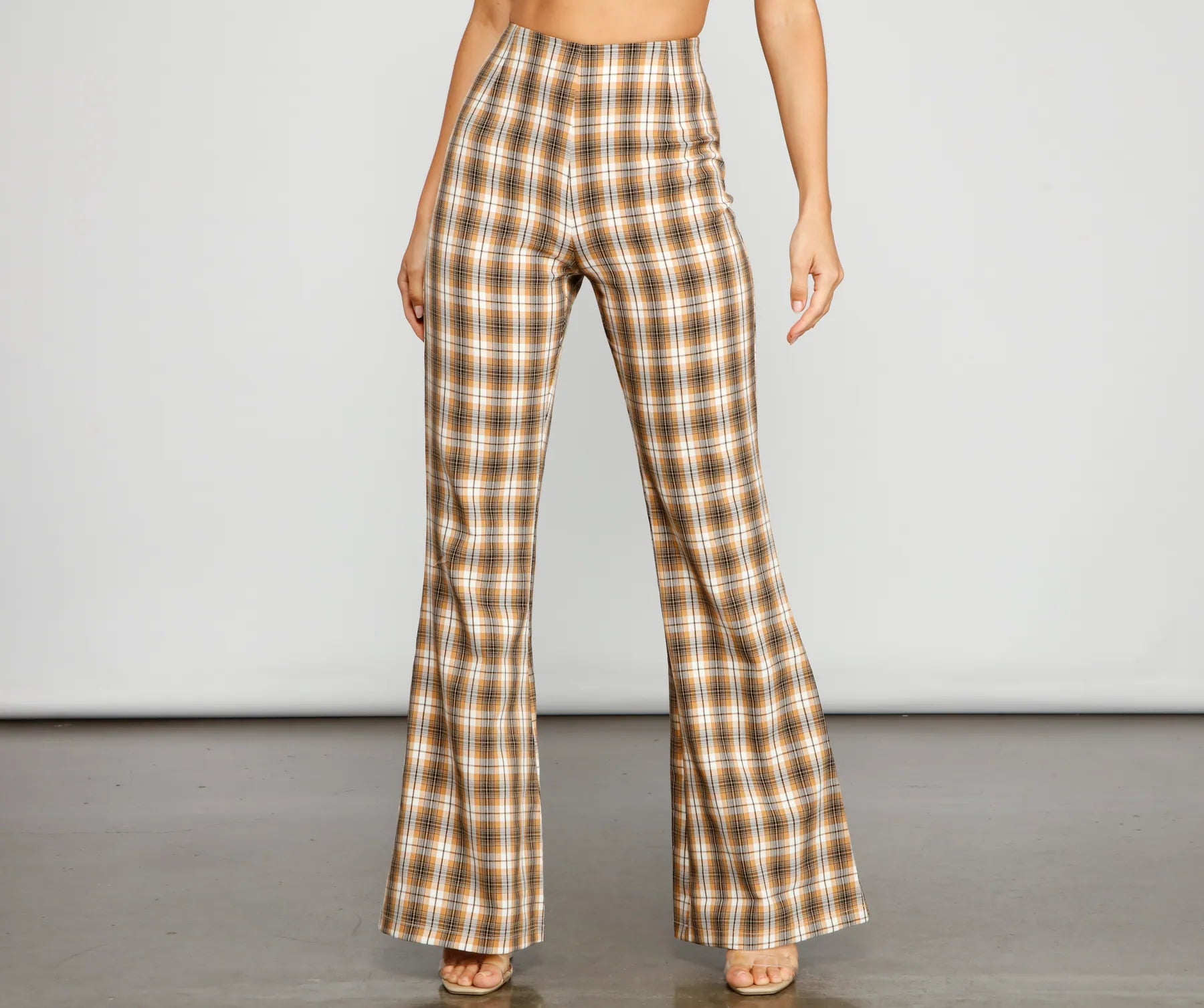 Simple And Comfortable Bring The Flare Plaid Pants