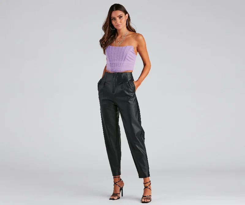 Fashion Design Chic Pleated Faux Leather Trousers