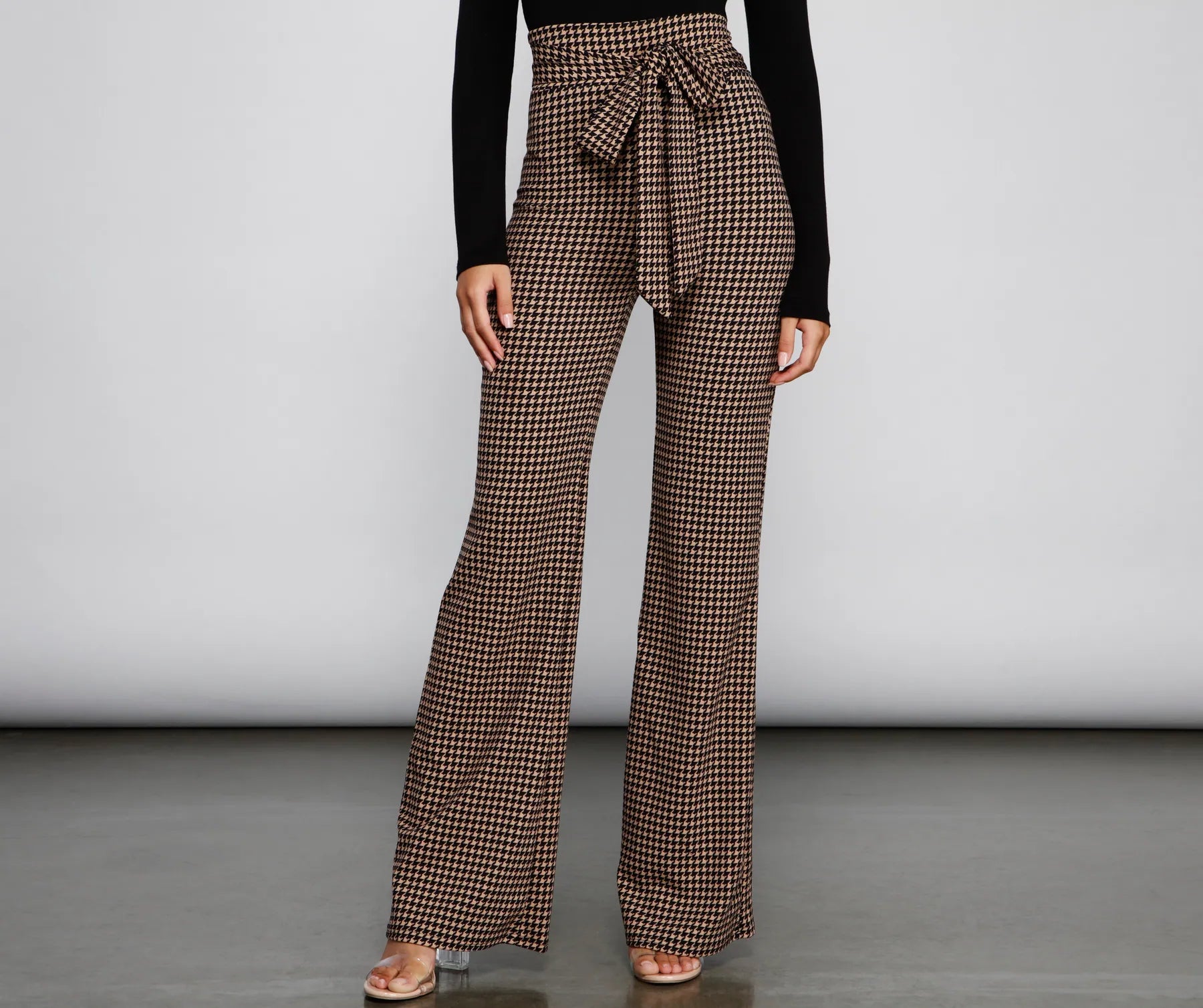 Cozy Fitting Chic Tie-Front Houndstooth Pants