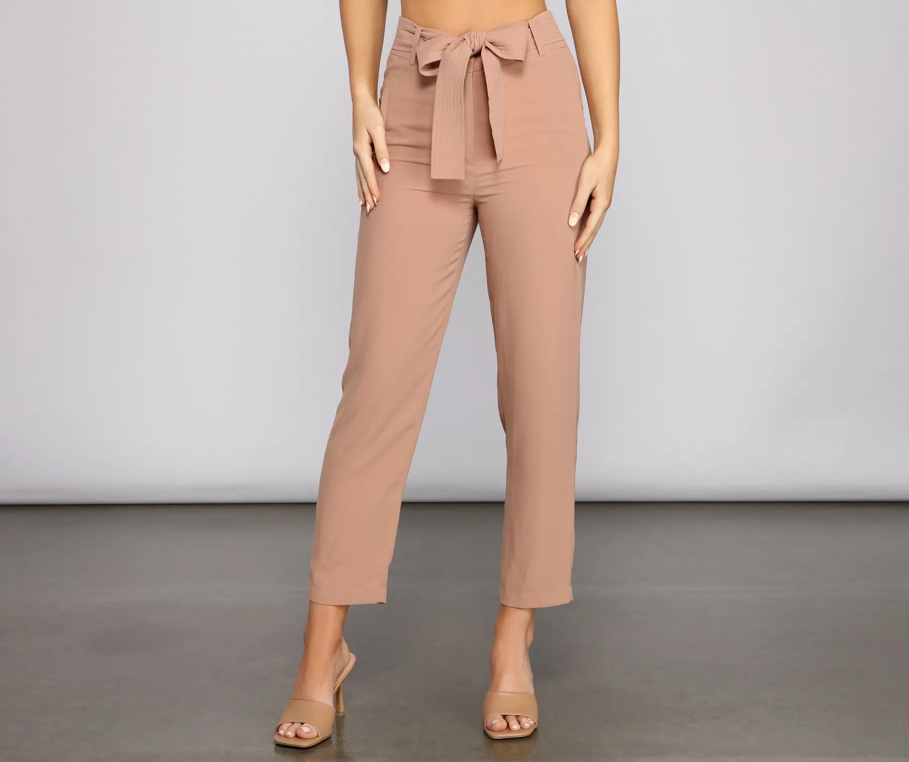 High Street Fashion Classic High Waist Belted Tapered Pants