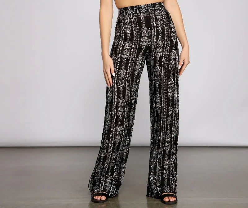 Unique Prints Effortless Beauty Boho Wide-Leg Pants
