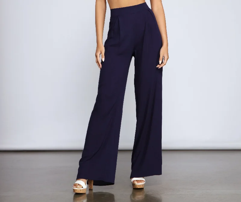 Chic Relaxation Fab Tie Waist Wide Leg Pants