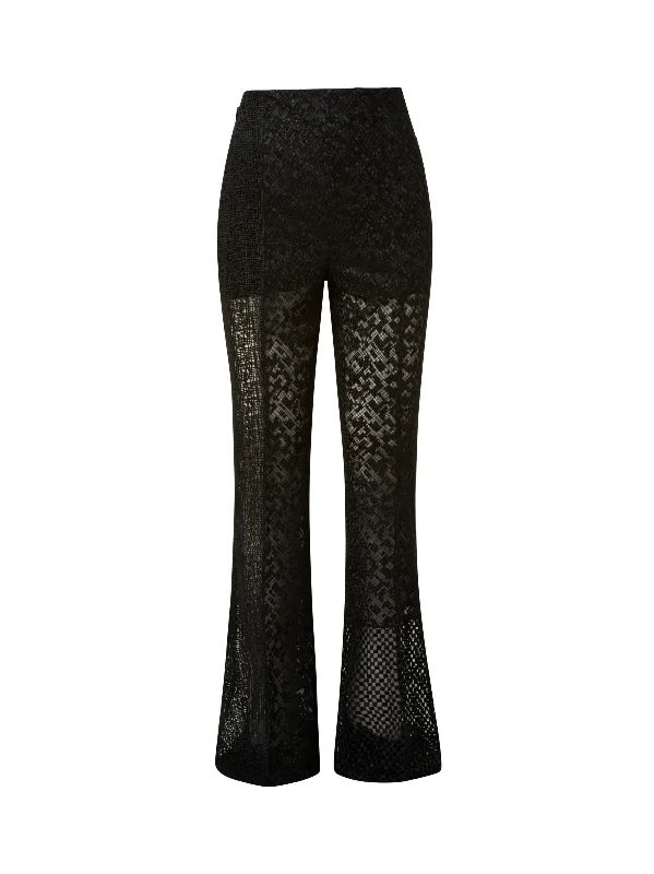 Weekend Comfort Wear High Waist Techno Embroidery Patchwork Bootcut Pants
