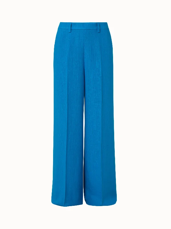 Soft Knitwear Wide Leg Linen Wool Crêpe Double-Face Pants