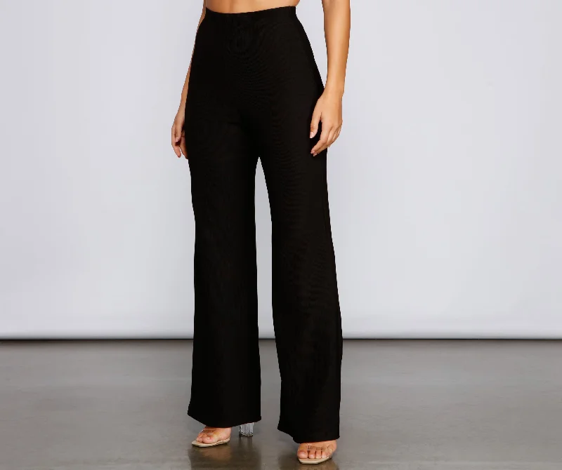 High-end Fashion Flaunt It Ribbed Wide Leg Pants