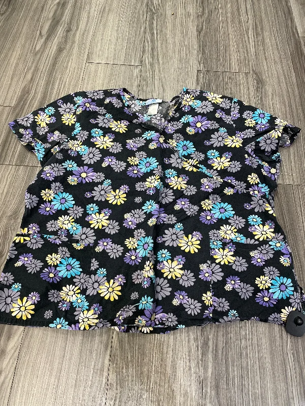Sweet Girl Floral Print Top Short Sleeve Scrubs, Size 2x