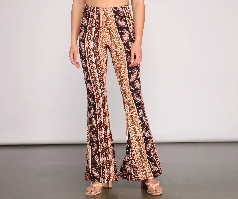 Easygoing Outfits Good Vibes Paisley Flared Pants