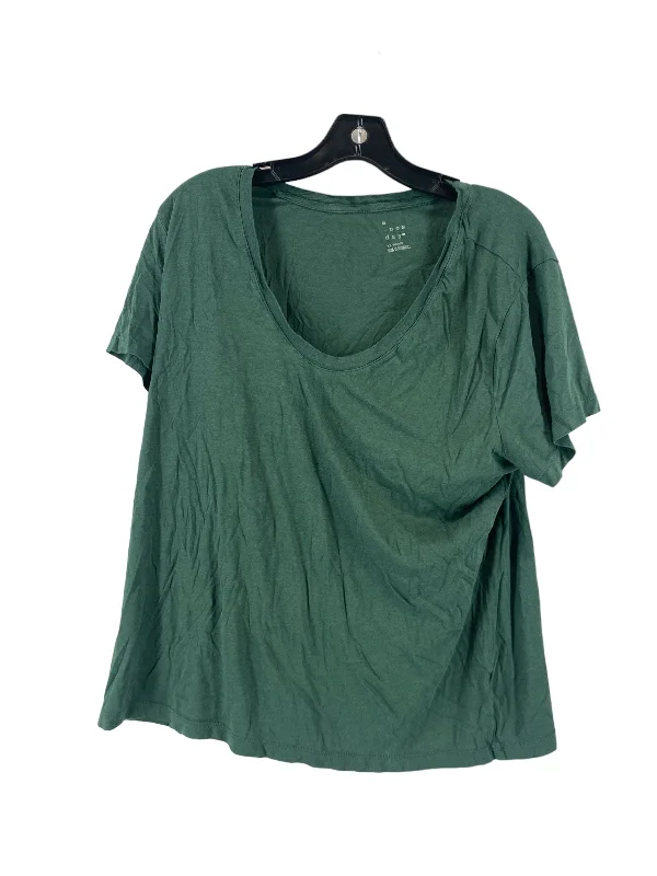 Stylish Comfort Green Top Short Sleeve Basic A New Day, Size 2x