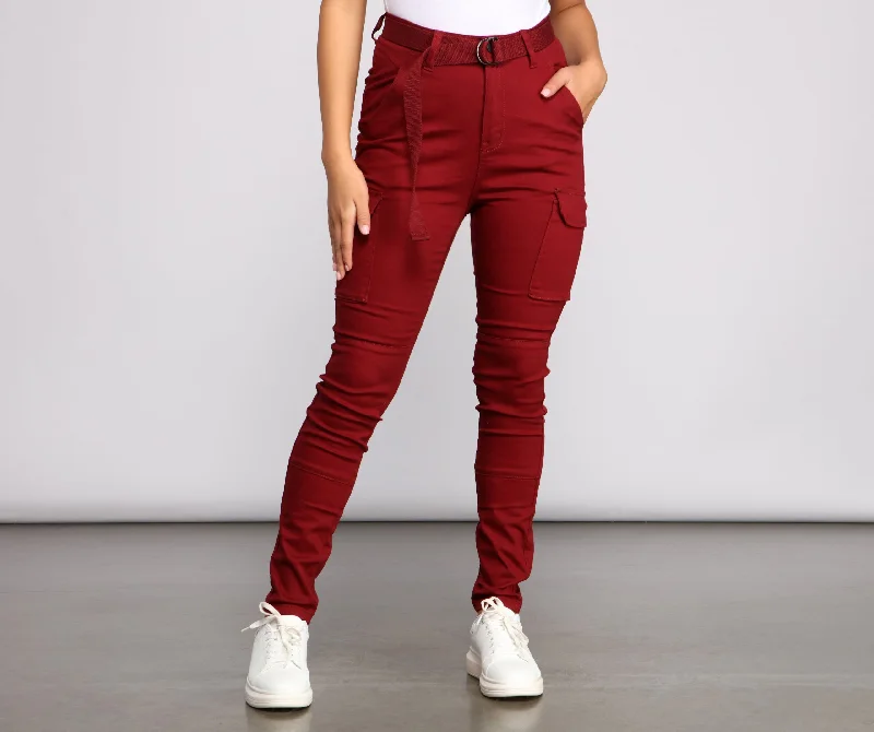 Cozy Dress High Waist Belted Cargo Pants