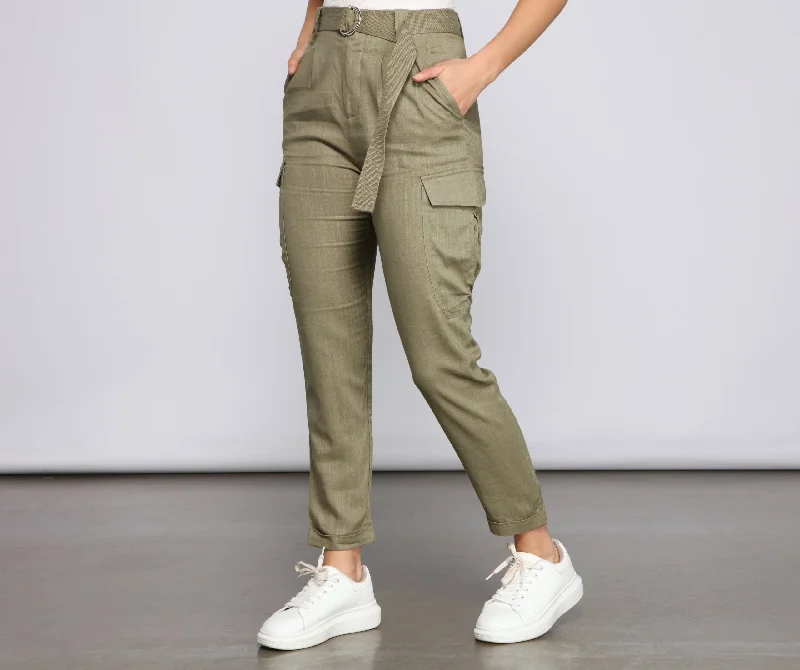 Minimal Comfort High Waist Linen Cargo Pants