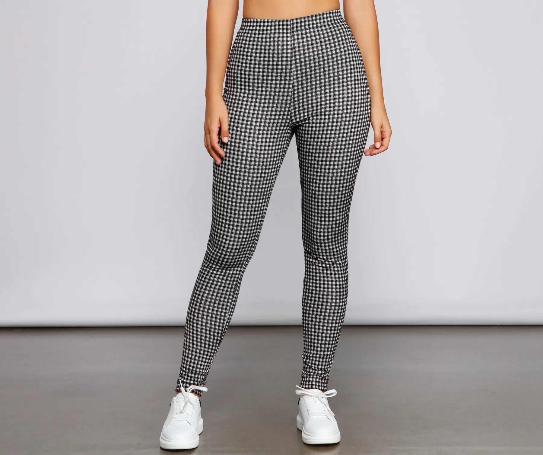 Lace Design High Waist Plaid Leggings