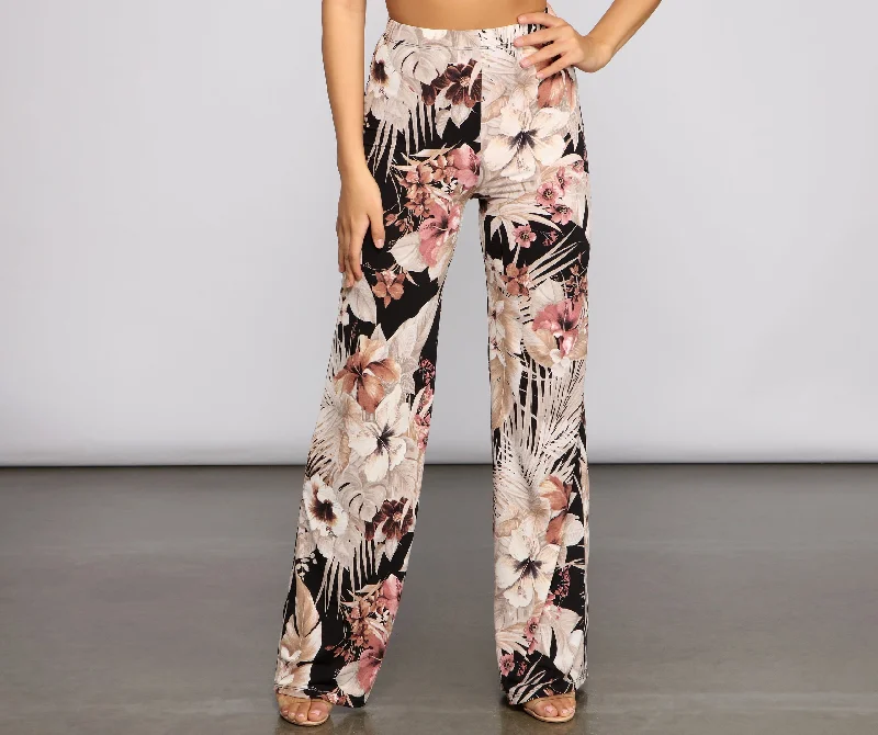 Retro Prints Island Vacay Tropical Wide Leg Pants