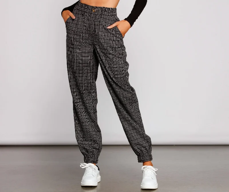 Unique Prints Keeping It Classy High Rise Plaid Jogger