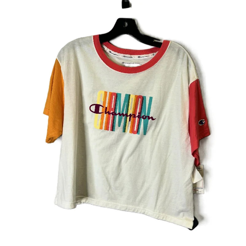 Warm And Comfortable Multi-colored Athletic Top Short Sleeve By Champion, Size: L