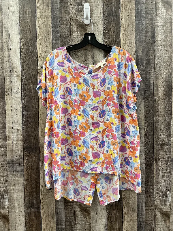 Stylish Wear Multi-colored Top Short Sleeve Cynthia Rowley, Size 2x