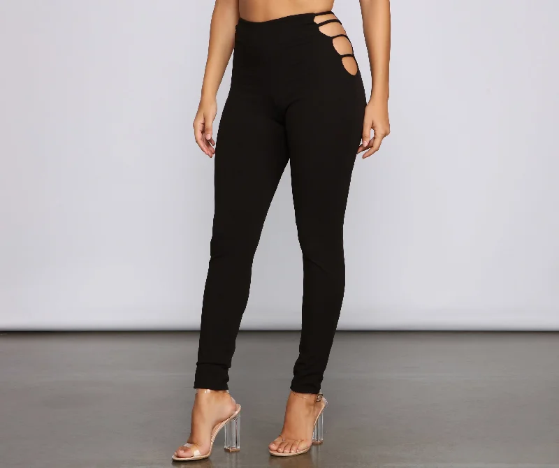 Printed Patterns My Good Side Cutout Skinny Pants
