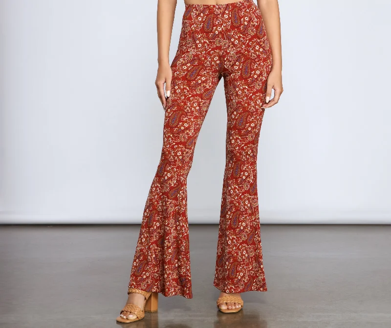 Casual Wear Paisley Chic High Waist Pants