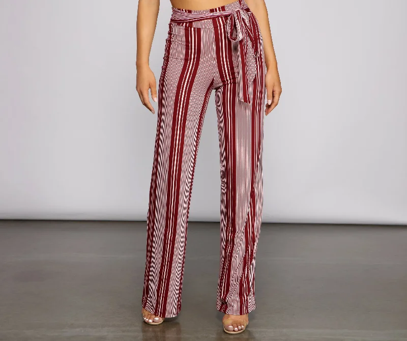 Casual Style Sassy Striped Wide-Leg Pants
