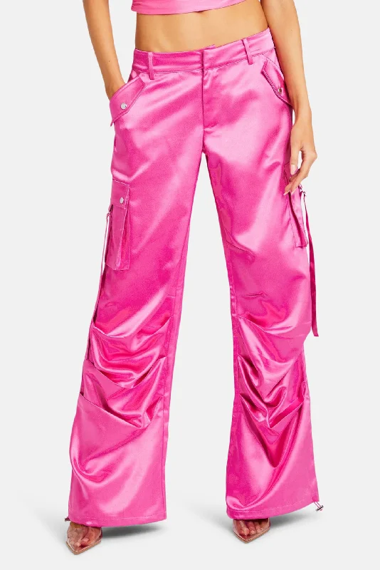 Single-shoulder Neck Design Lai Satin Cargo Pant Malibu Pink