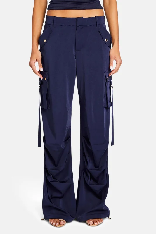 Comfortable down Lai Satin Cargo Pant Navy
