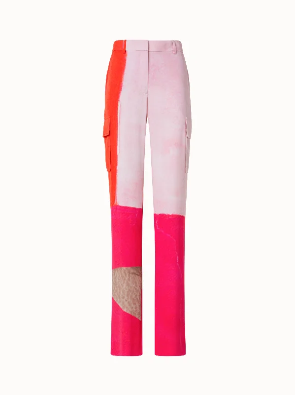Fashionable And Versatile Silk Cargo Pants with Spectra Print
