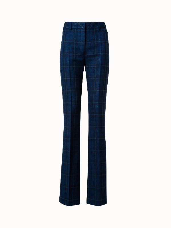 Simple Design Silk Cotton Check Pants with Slight Bootcut