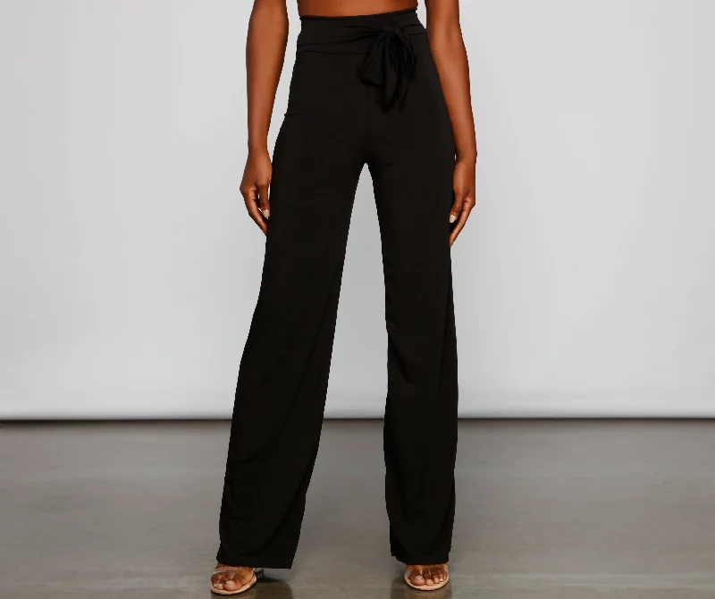 Economic Outlook Sleek Tie Waist Wide Leg Pants