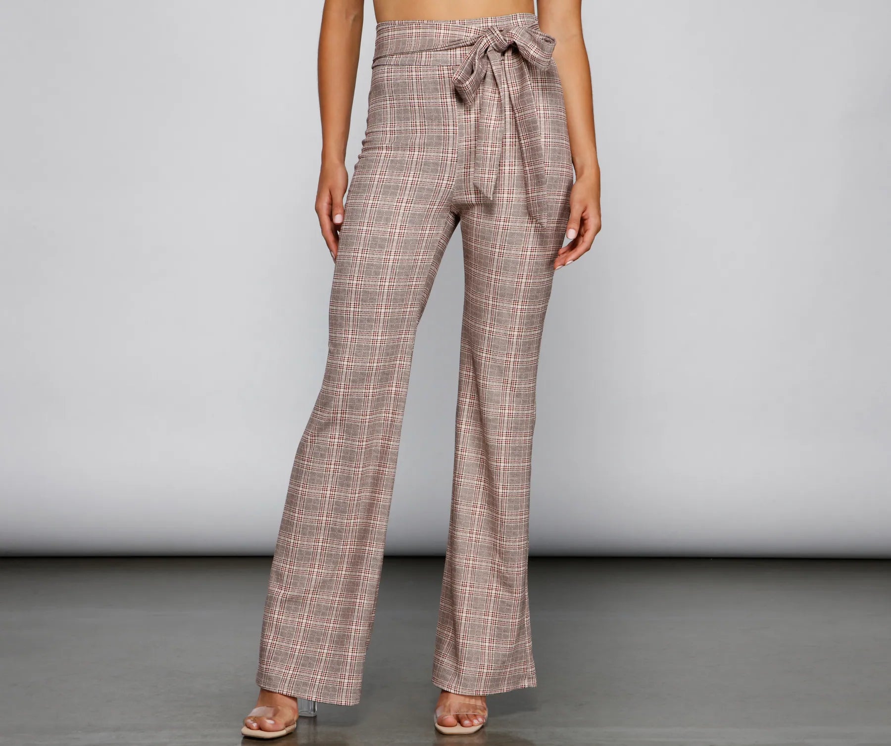 Outdoor Trend So Chic High Waist Plaid Flared Pants