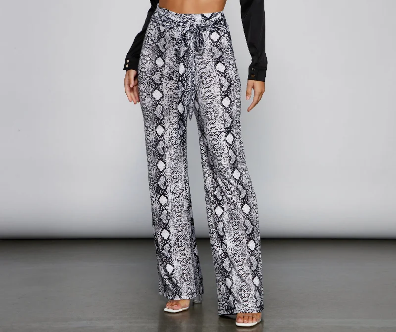 Design And Tailoring So Sassy Tie Waist Snake Print Pants